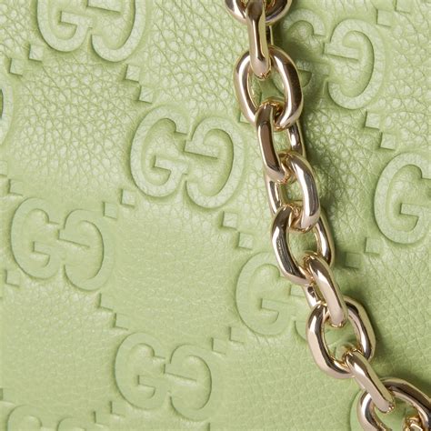 GG Emblem super mini bag in pale green leather 